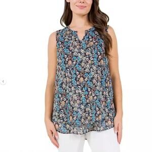 NWT Cristina B Women's Floral Sleeveless Double Layered Hi-low Hem Tunic Blouse